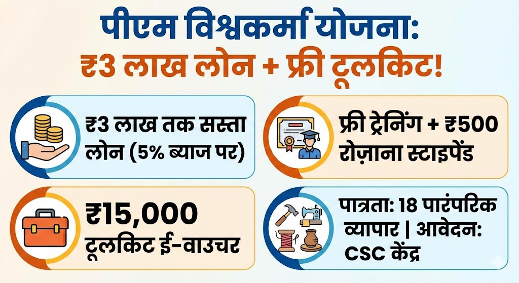 PM Vishwakarma Yojana Eligibility 2026: ₹3 लाख लोन और ₹15000 फ्री - लिस्ट में अपना नाम चेक करें