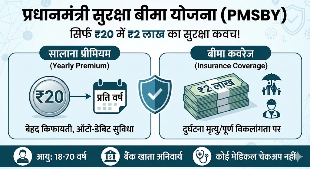 सिर्फ ₹20 में ₹2 लाख का बीमा! PMSBY योजना ऑनलाइन आवेदन और फायदे 2026