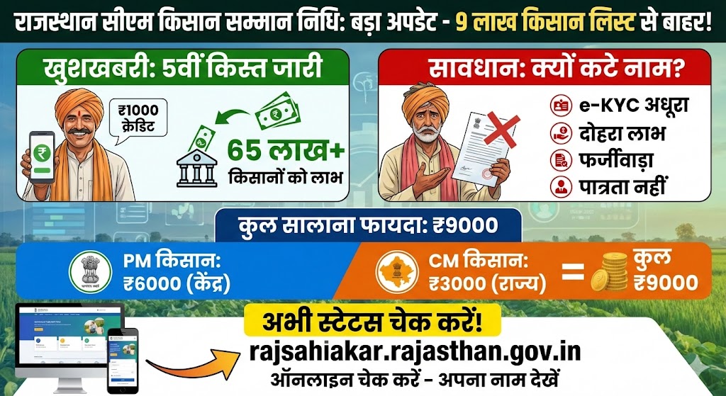 राजस्थान सीएम किसान सम्मान निधि: 9 लाख किसानों का पैसा अटका, लिस्ट में अपना नाम तुरंत चेक करें!