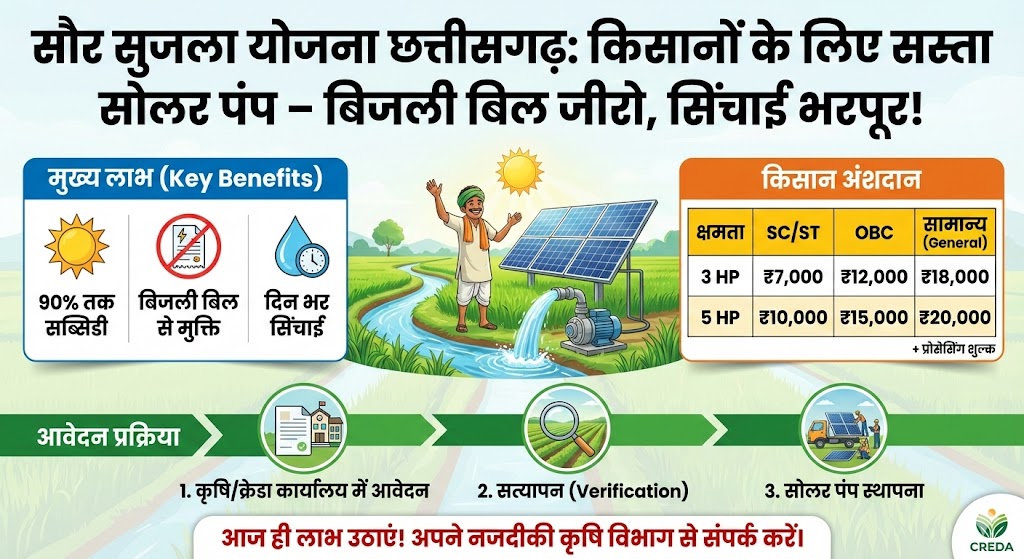 Saur Sujala Yojana CG 2026: मात्र ₹7000 में लगवाएं सोलर पंप, अभी करें आवेदन!