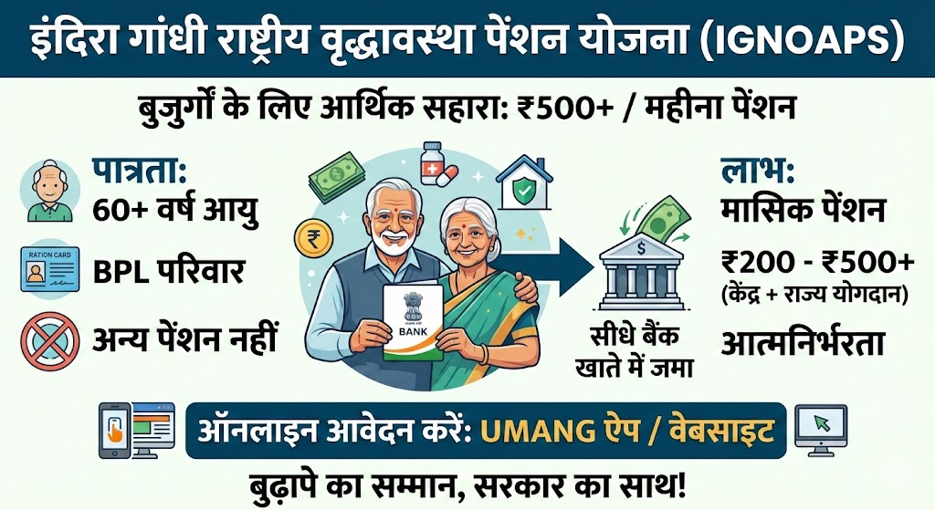 Indira Gandhi National Old Age Pension Scheme 2026: ₹500/महीना पेंशन, पात्रता और ऑनलाइन आवेदन की पूरी जानकारी (IGNOAPS)