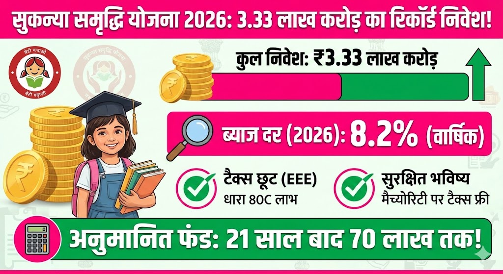 सुकन्या समृद्धि योजना 2026: 3.33 लाख करोड़ का रिकॉर्ड निवेश! ऐसे पाएं 70 लाख का फंड