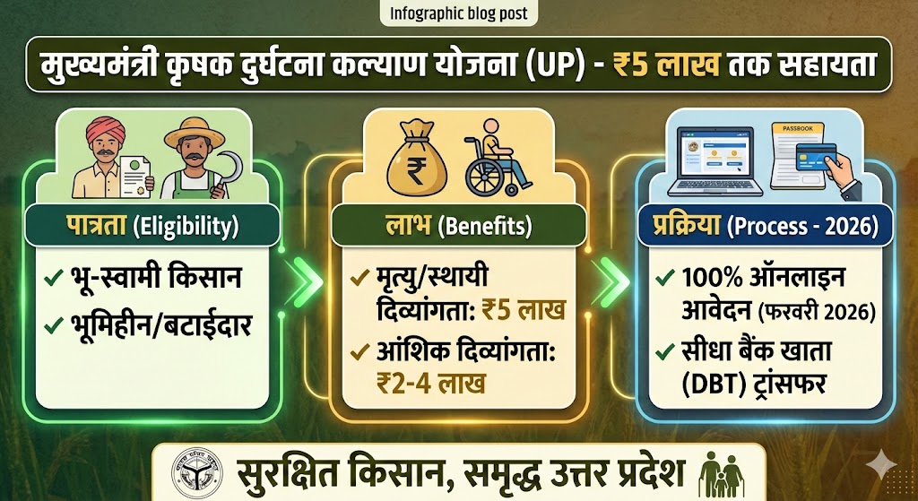 UP Krishak Durghatna Kalyan Yojana 2026: पाएं ₹5 लाख का क्लेम, ऑनलाइन आवेदन और लिस्ट चेक करें